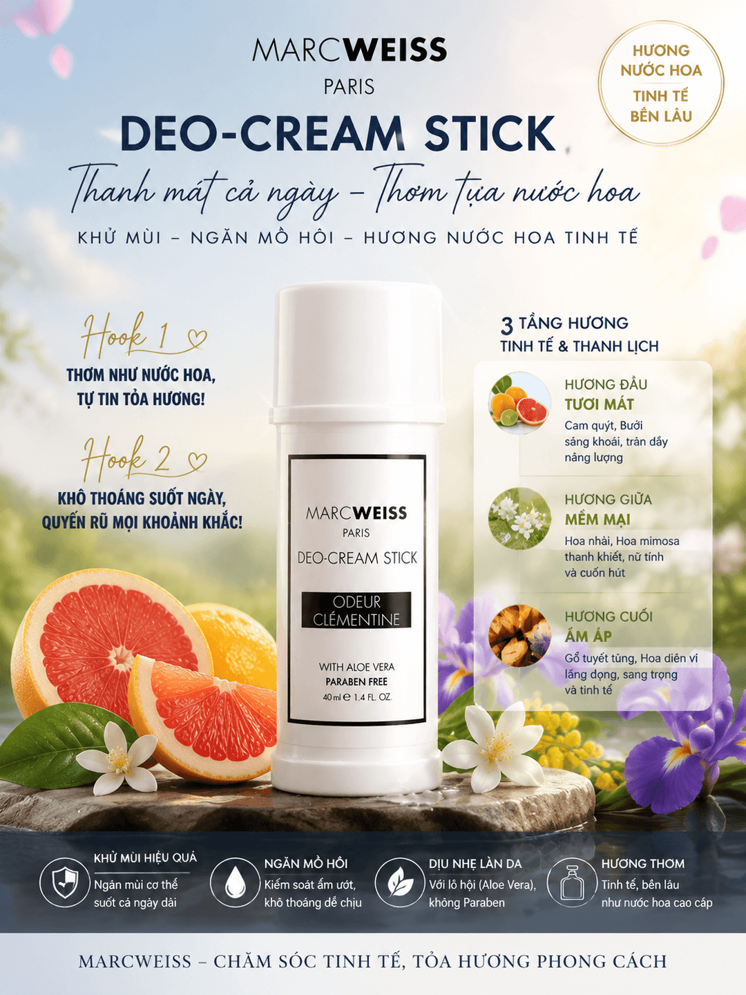 Marc Weiss Paris Odeur Clementine Cream Deo Stick 40 ml