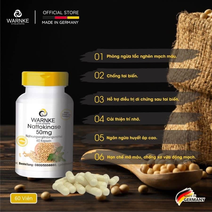 Viên Uống Chống Đông Máu, Đột Quỵ Warnke Nattokinase – Nattokinase 50mg Fermentiert 2000 FU