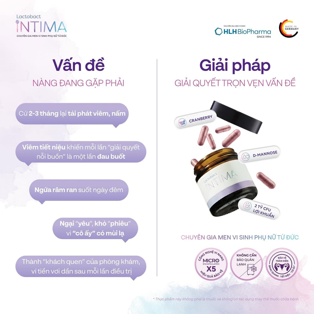 Hộp 30|60 viên Lactobact Intima - Men vi sinh phụ khoa bổ sung lợi khuẩn từ Đức
