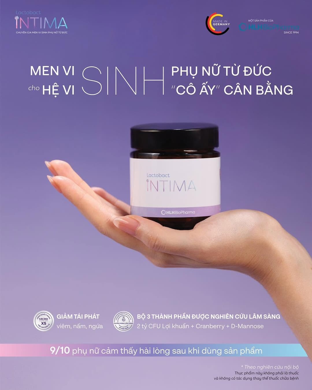 Hộp 60 Viên uống Men vi sinh phụ nữ Lactobact Intima bổ sung lợi khuẩn, Cranberry, D-Mannose từ Đức